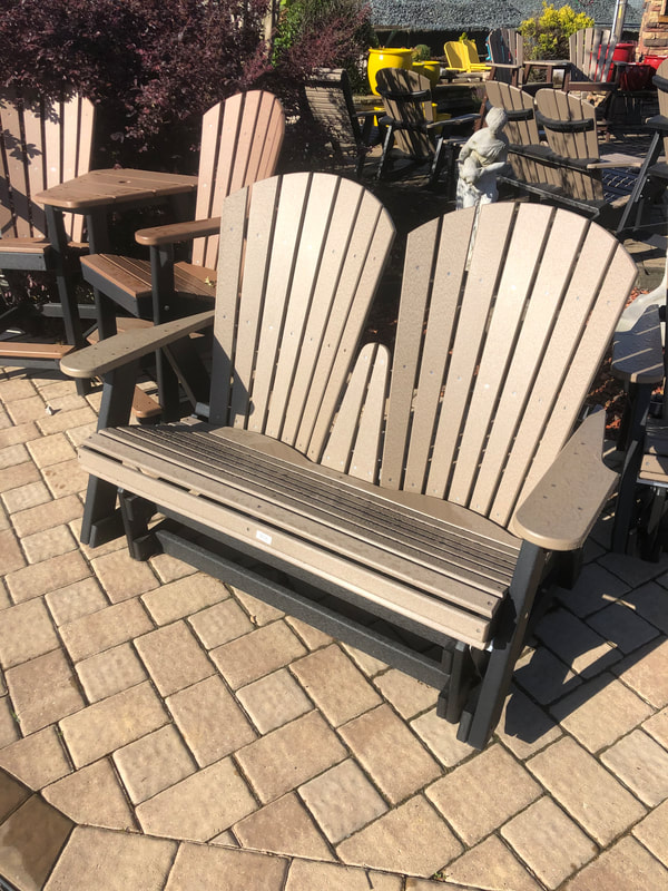 weathered wood with black frame loveseat glider
